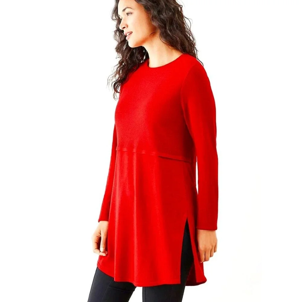 J. Jill Grace Wool Blend Red Sweater Tunic Top Size XL Transition Career Office